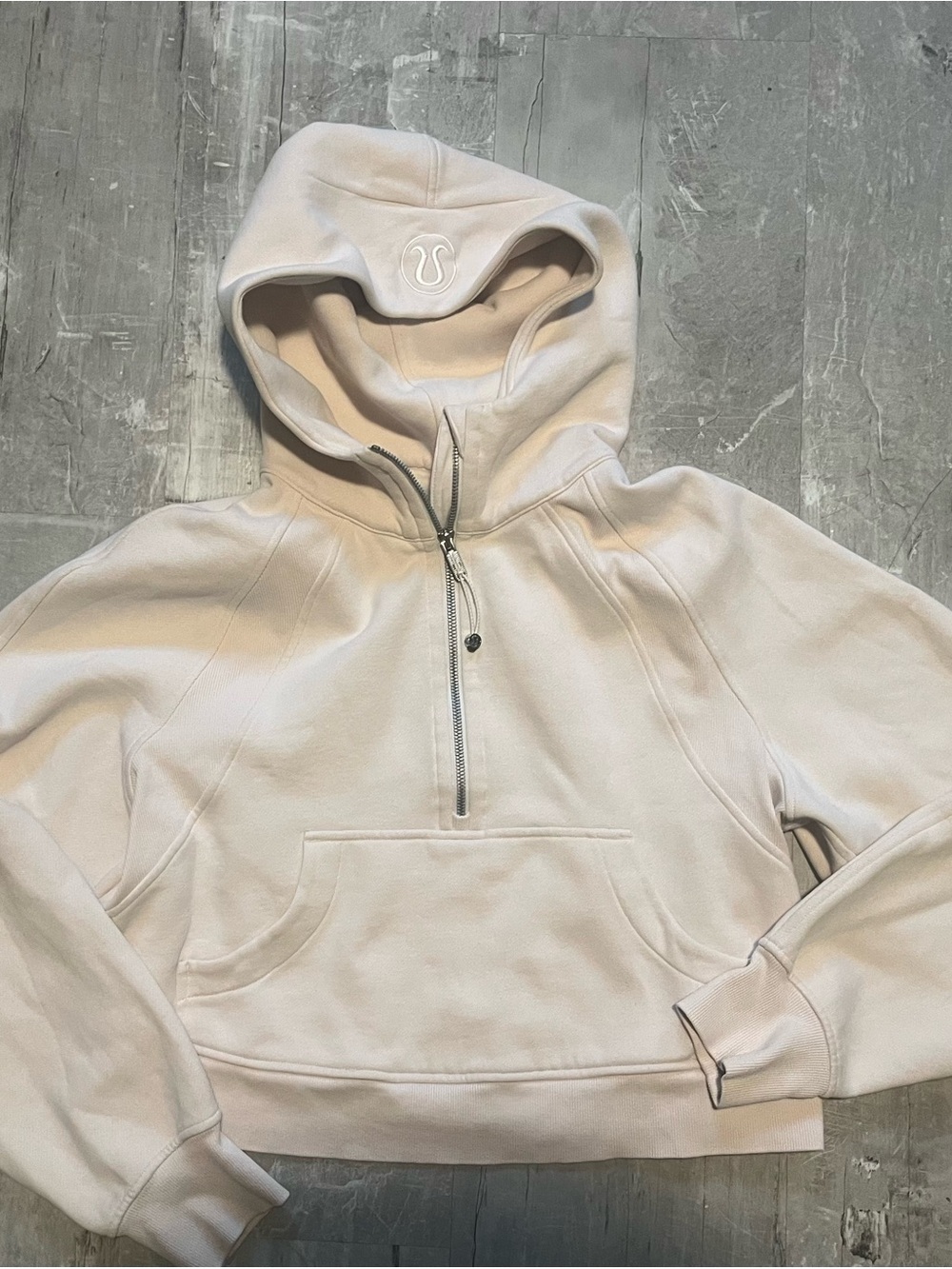 lululemon athletica women’s scuba, Half-Zip Hoodie in Light Cream Sz M